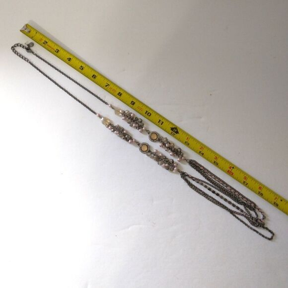 Bohemian Multi Strand Necklace Rhinestones Beaded Gunmetal Simply Vera Wang - Picture 2 of 16